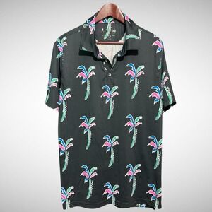 Chubbies Shirt Mens Large Short Sleeve Polo Black Tropical Palm Tree Stained